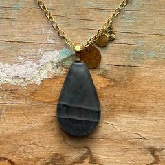 Streaky Grey Drop Necklace- One of a Kind