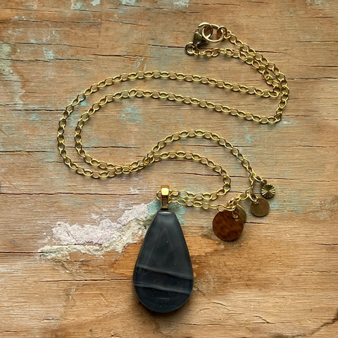 Streaky Grey Drop Necklace- One of a Kind