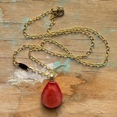 Coral Drop Tag Necklace- One of a Kind