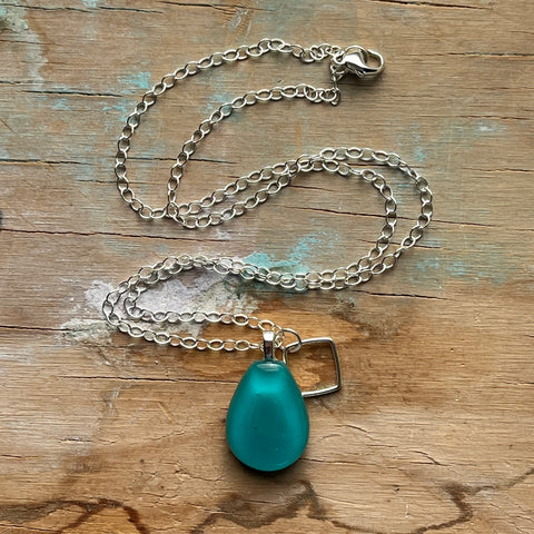 Aqua Drop Charm Necklace- One of a Kind