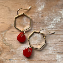 Red Hexagon Earrings- One of a Kind