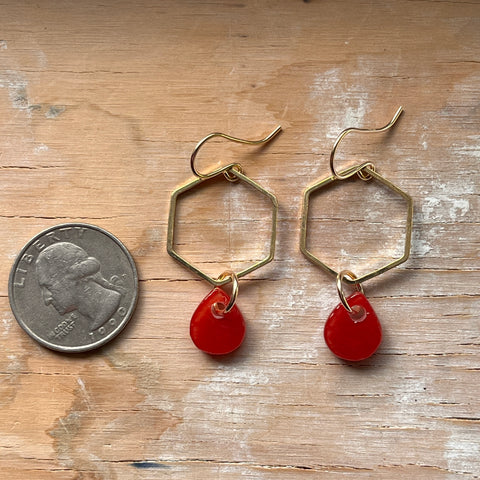 Red Hexagon Earrings- One of a Kind