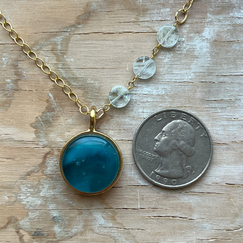 Swirly Teal Aquamarine Necklace- One of a Kind
