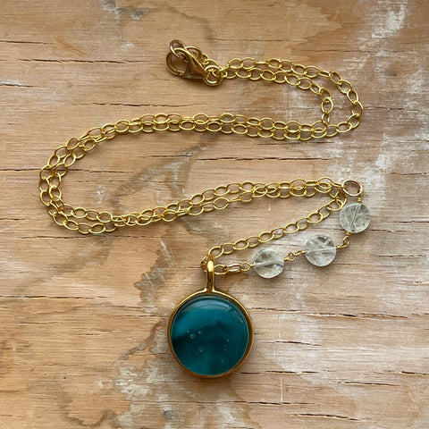 Swirly Teal Aquamarine Necklace- One of a Kind