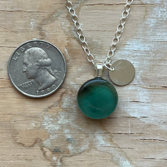 Bluish Moss Simple Circle Necklace- One of a Kind