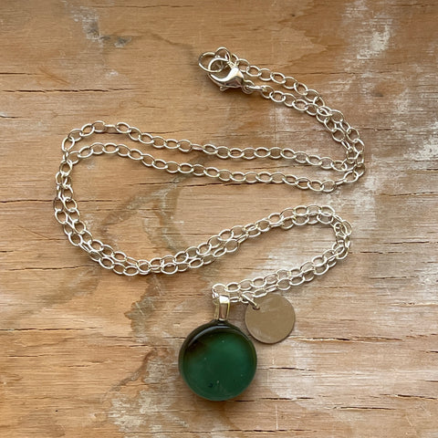 Bluish Moss Simple Circle Necklace- One of a Kind
