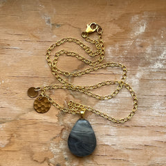 Swirly Grey Drop Necklace- One of a Kind