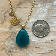 Teal Gold Drop Necklace- One of a Kind