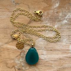 Teal Gold Drop Necklace- One of a Kind