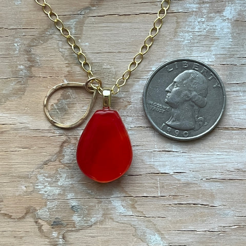 Orangey Red Silver Drop Necklace- One of a Kind