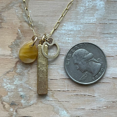 Swirly Amber Metal Bar Charm Necklace- One of a Kind