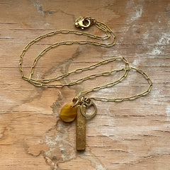 Swirly Amber Metal Bar Charm Necklace- One of a Kind