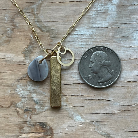 Streaky Grey Metal Bar Charm Necklace- One of a Kind