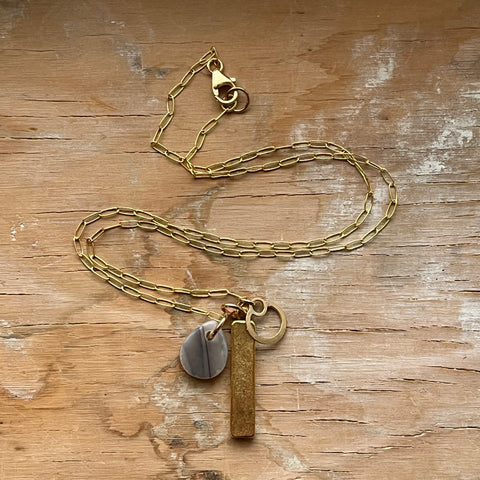 Streaky Grey Metal Bar Charm Necklace- One of a Kind