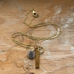 Streaky Grey Metal Bar Charm Necklace- One of a Kind