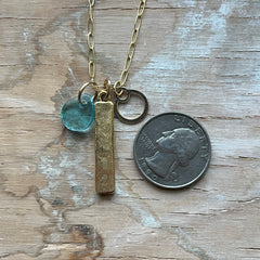 Light Blue Metal Bar Charm Necklace- One of a Kind