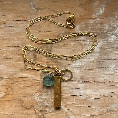 Light Blue Metal Bar Charm Necklace- One of a Kind