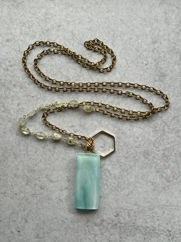 Light Blue Hexagon Necklace- One of a kind