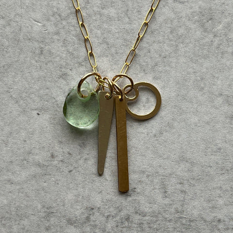 Mint Green Hammered Bar Charm Necklace- One of a Kind