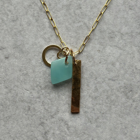 Blue Hammered Bar Charm Necklace- One of a Kind