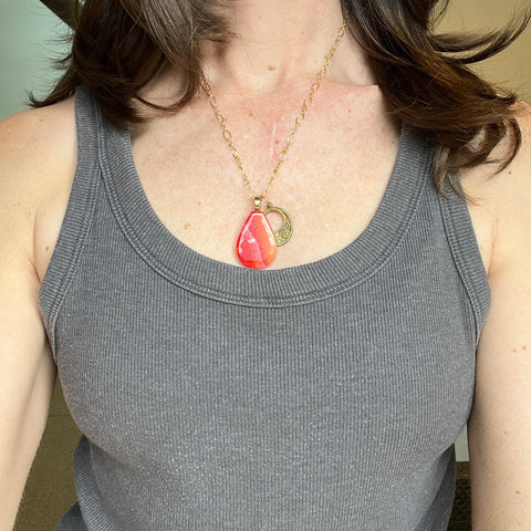 Coral Drop Charm Necklace- One of a Kind