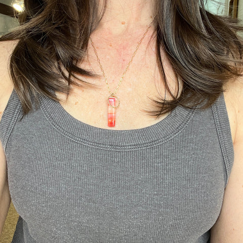 Swirly Coral Bar Charm Necklace