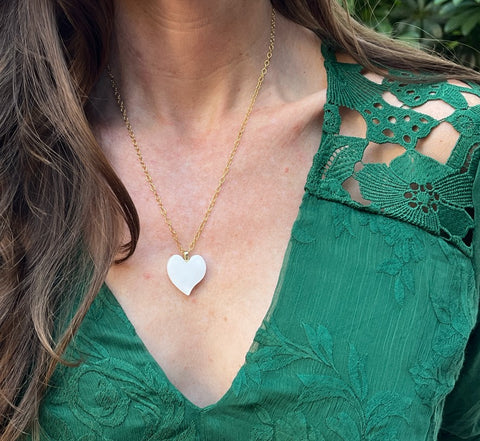 White Heart Necklace- Sterling Silver