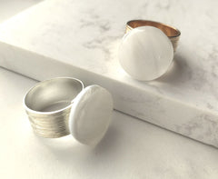 Swirly White Circle Ring- adjustable in silver & gold